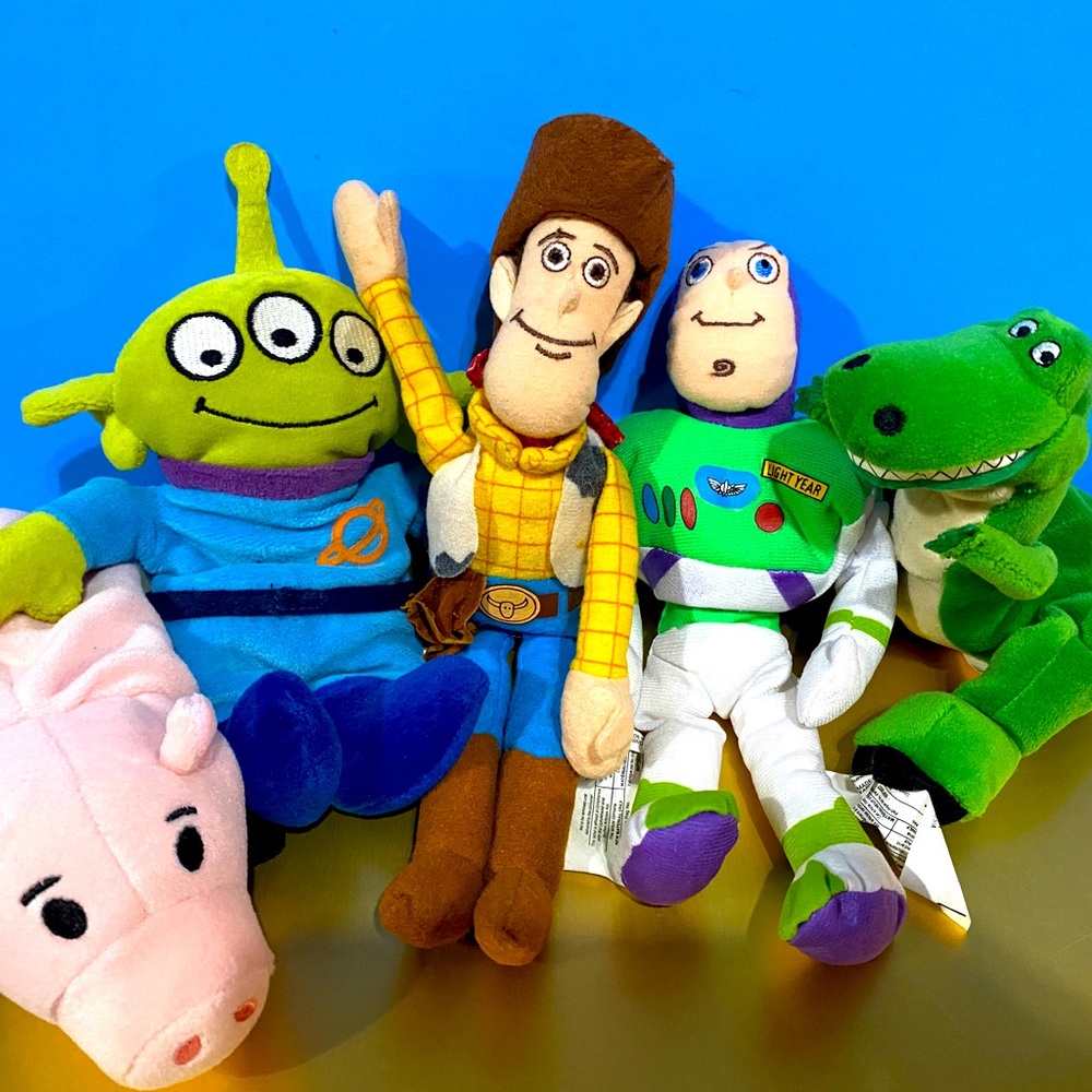 DISNEY STORE NWT VTG 1990s ORIGINAL TOY STORY BEAN BAG PLUSH COMPLETE SET OF 5